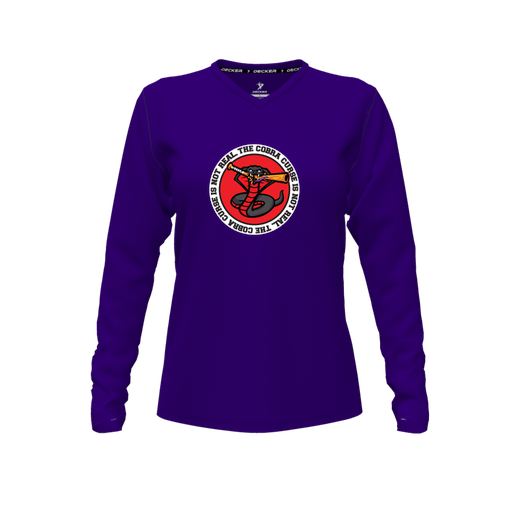 [CUS-DFW-TEES-CMF-VNK-LSL-PUR-FYXS-LOGO1] Decker Comfort T-Shirt (Female Youth XS, Purple, V Neck, Logo 1, Long Sleeve)