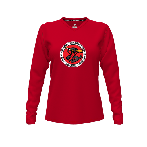 [FTLVPTRD-FYXS-LOGO1] Decker Performance T-Shirt (Female Youth XS, Red, V Neck, Logo 1, Long Sleeve)